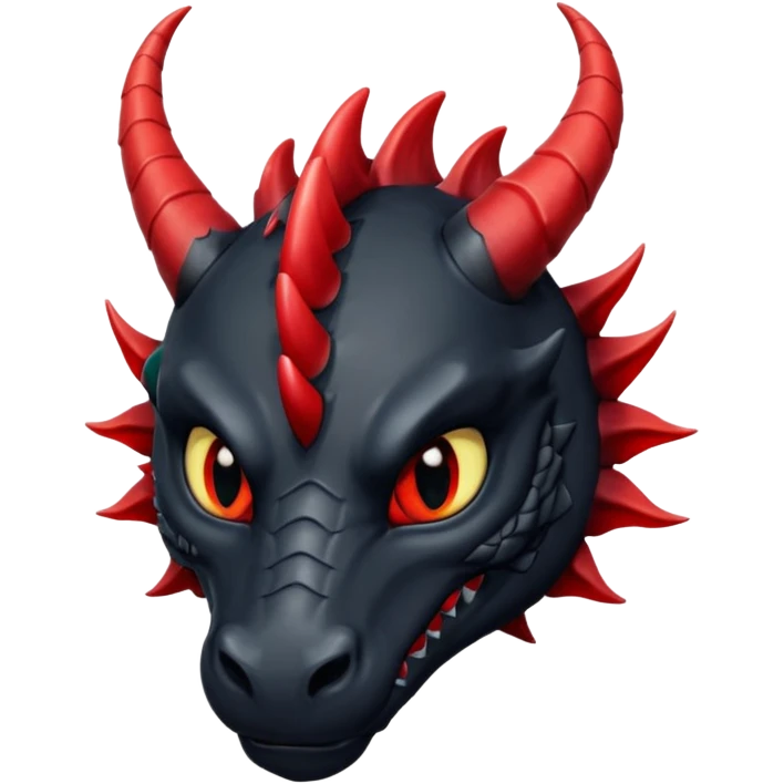 Un dragon noir aux yeux rouges et noir, puis des grandes cornes d'obsidiennes, style anime emoji