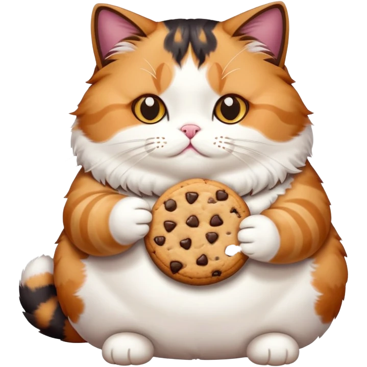 Fat calico cat holding a cookie emoji