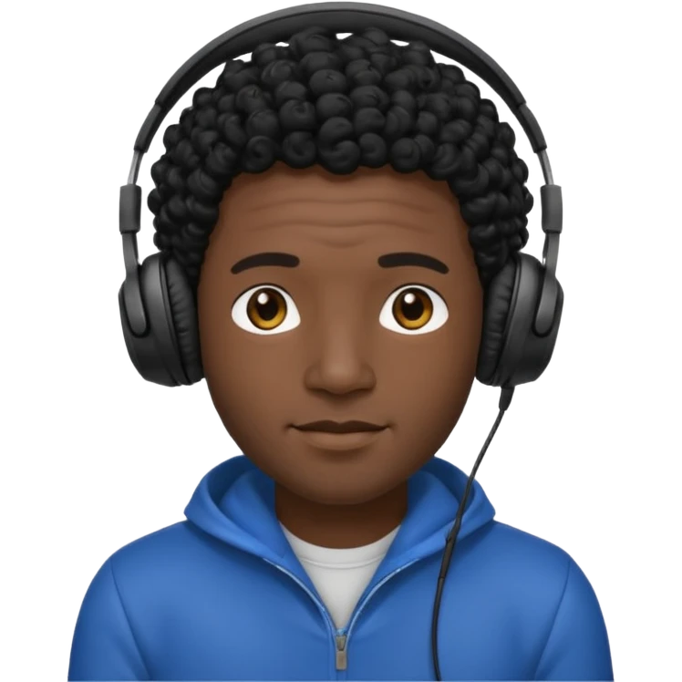 black curly hair man wearing headphones no microphone emoji
