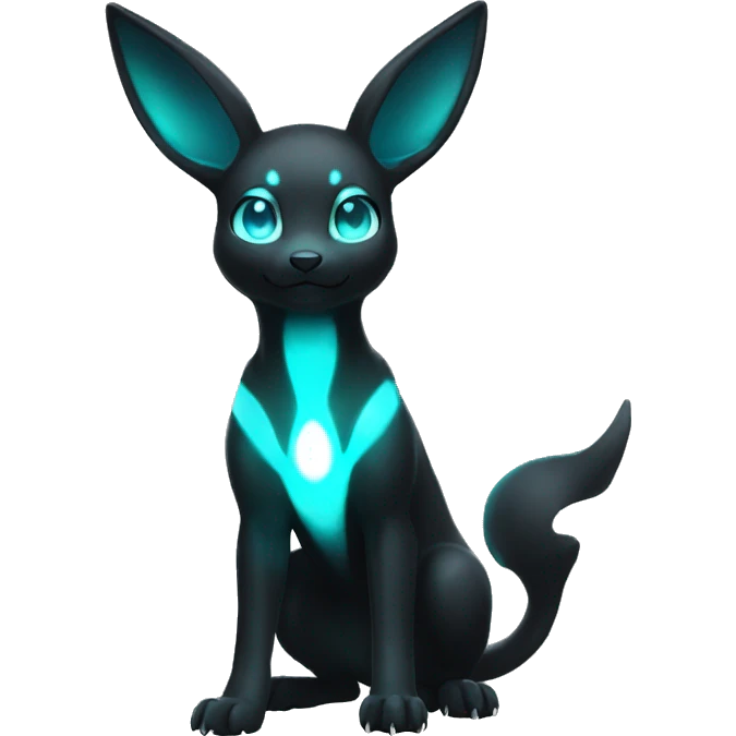 White Shiny Umbreon with glowing cyan markings full body emoji