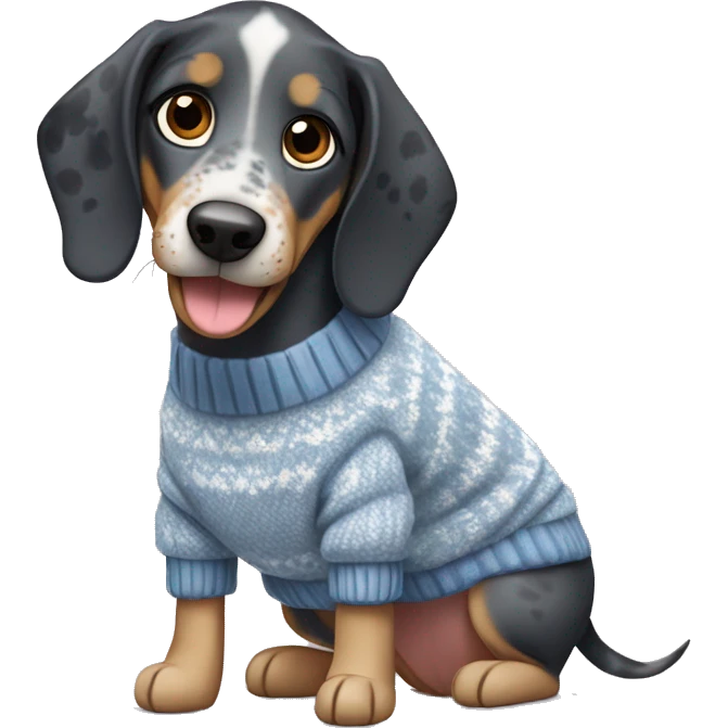 Miniature bluetick hound wearing a sweater that says I love Gram emoji