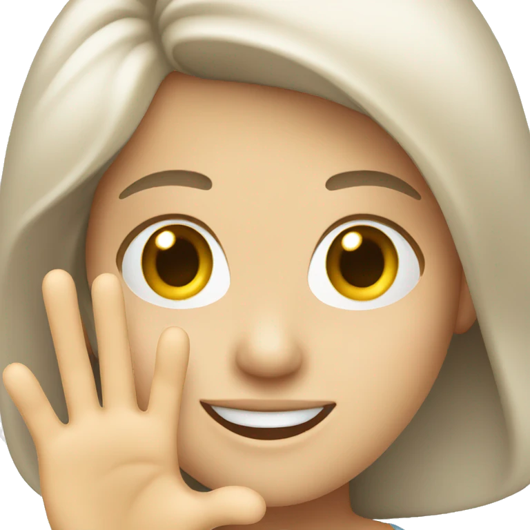 White woman smiling while waving emoji
