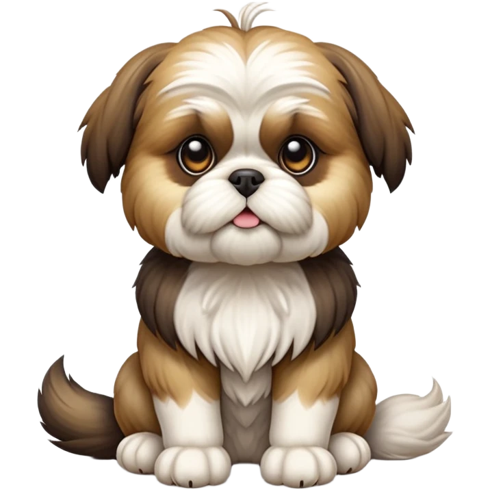 cinematic-[Shish tzu]-realistic-full-body-sitting-emoji,-tail-resting-loosely-beside-its-paws,-head-tilted-dramatically, -scruffy-fur,-simplified-yet-realistic-focused-features,-highly-detailed,-glowing-with-an-almost-sarcastic-glow emoji