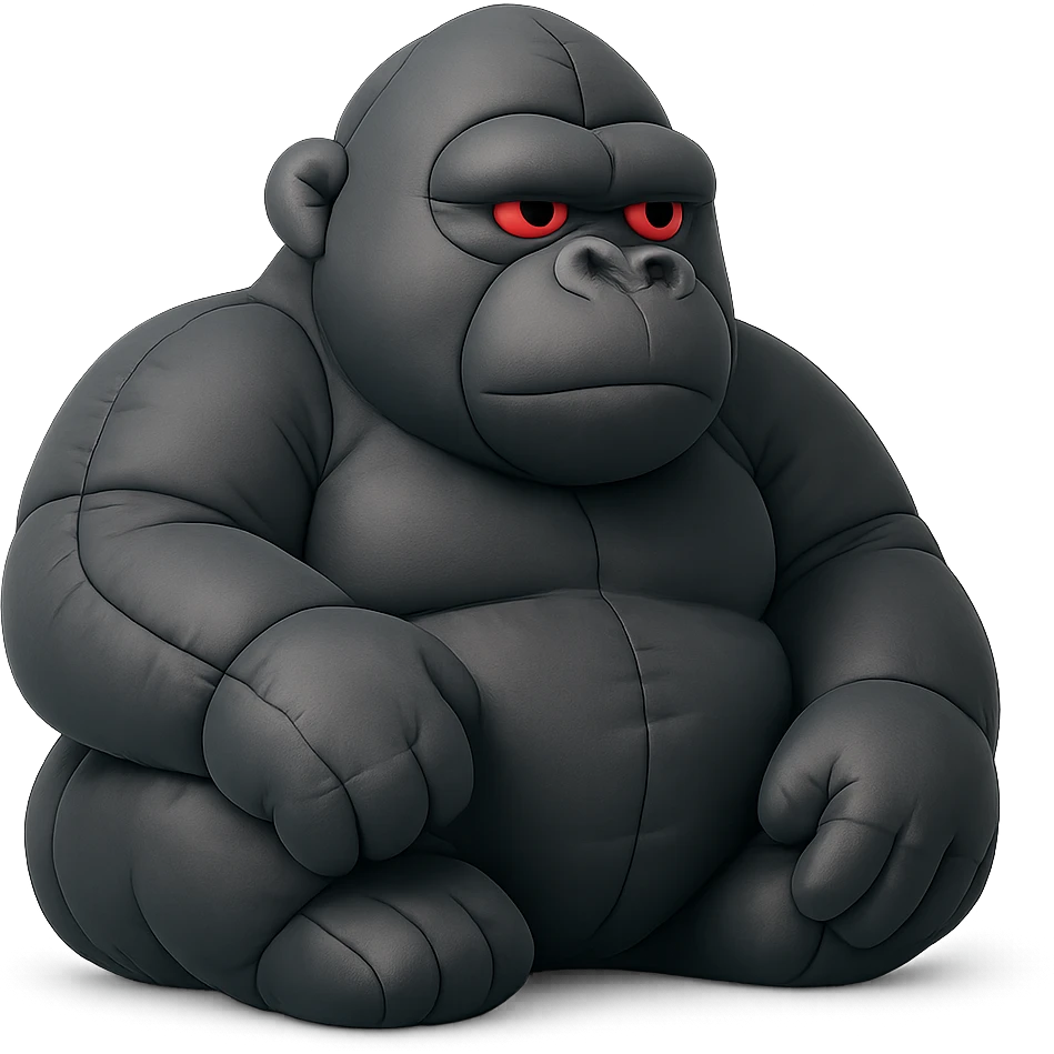 dark gray gorilla with red eyes, holding a blunt, relaxed expression emoji