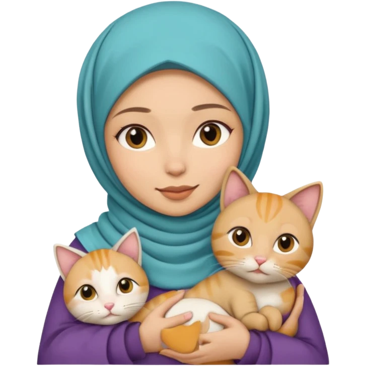 wanita berhijab dengan 1 kucing emoji