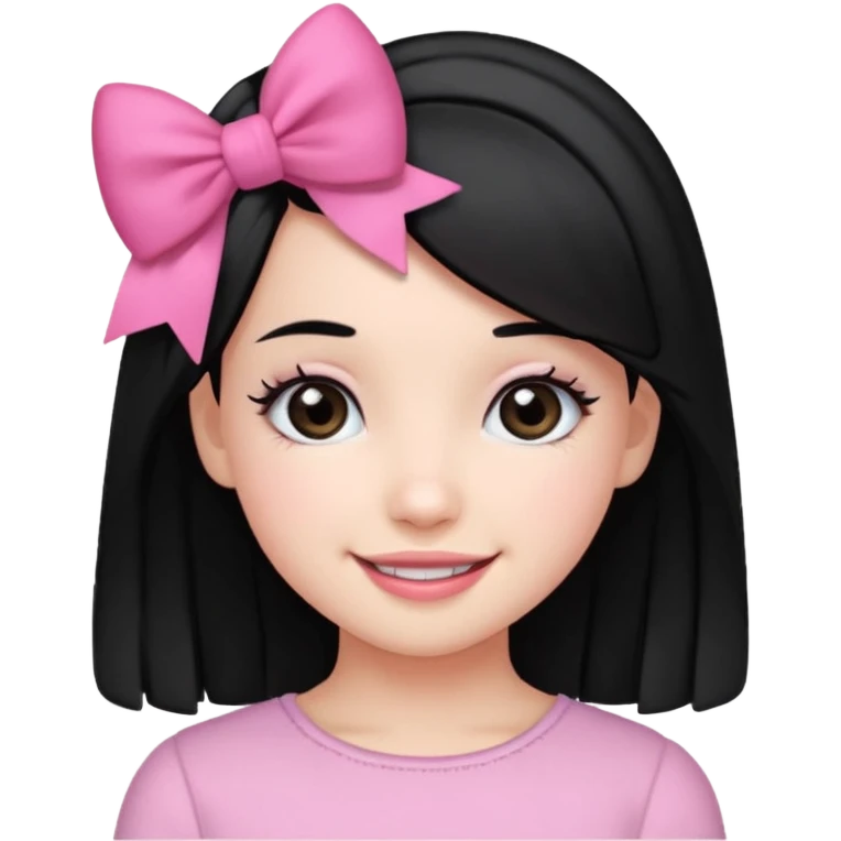 Girl with cute black  eyes  and black hair and pink bow in her side of her hair emoji