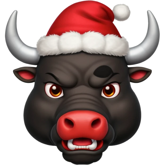 black angry powerful with red New Year's hat with white horns bull emoji emoji