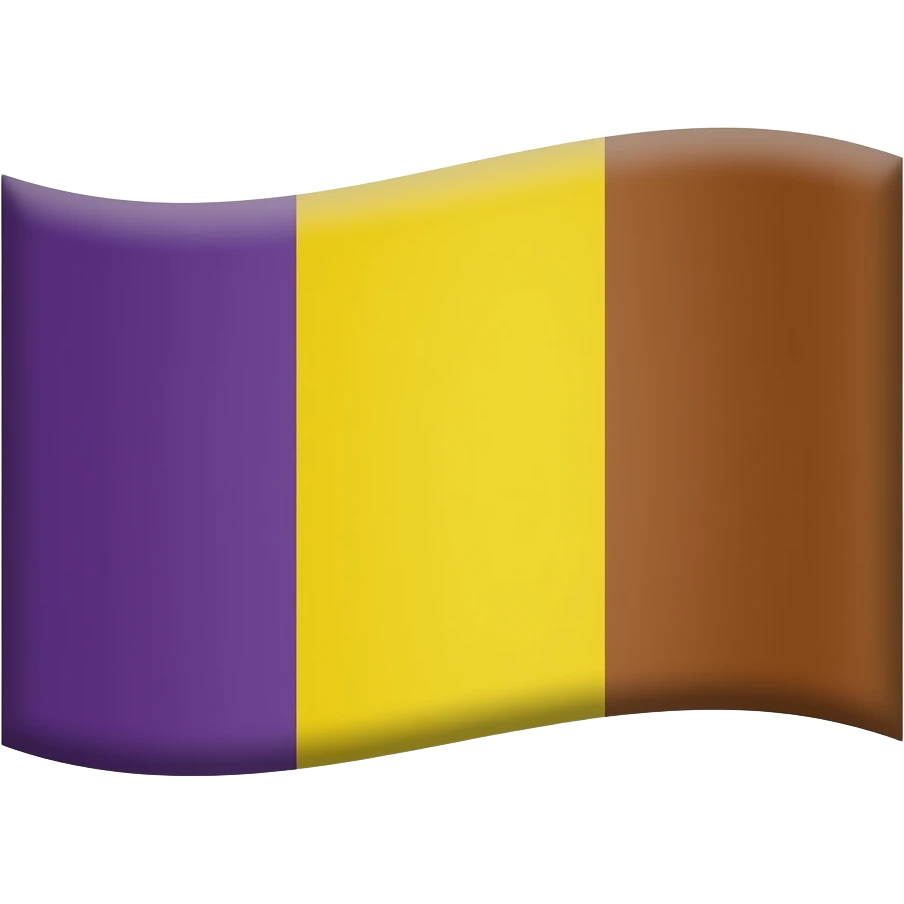 An emoji of a waving flag with three vertical stripes of colors purple, yellow and brown emoji