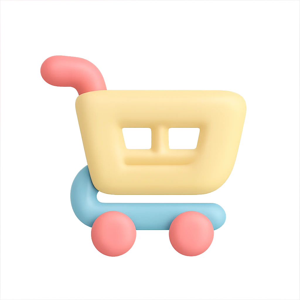 icon of a shopping cart, soft pastel colors, smooth rounded shapes, cute and minimal look emoji