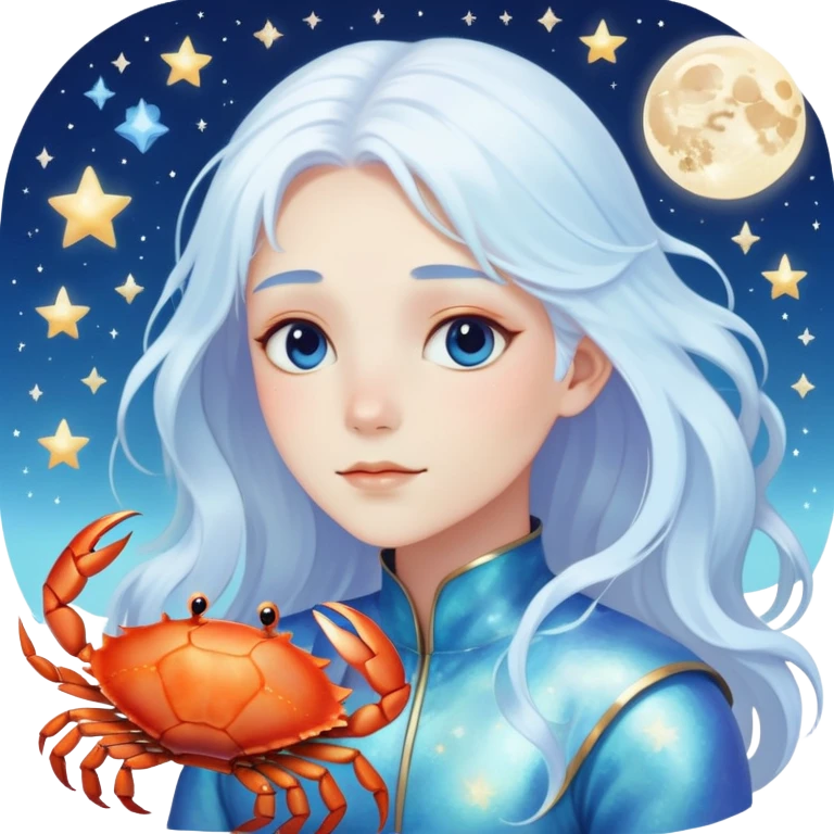 Realistic light blue white iridescent Celestial cancer Crab water dreamy astrology moon stars starry emoji