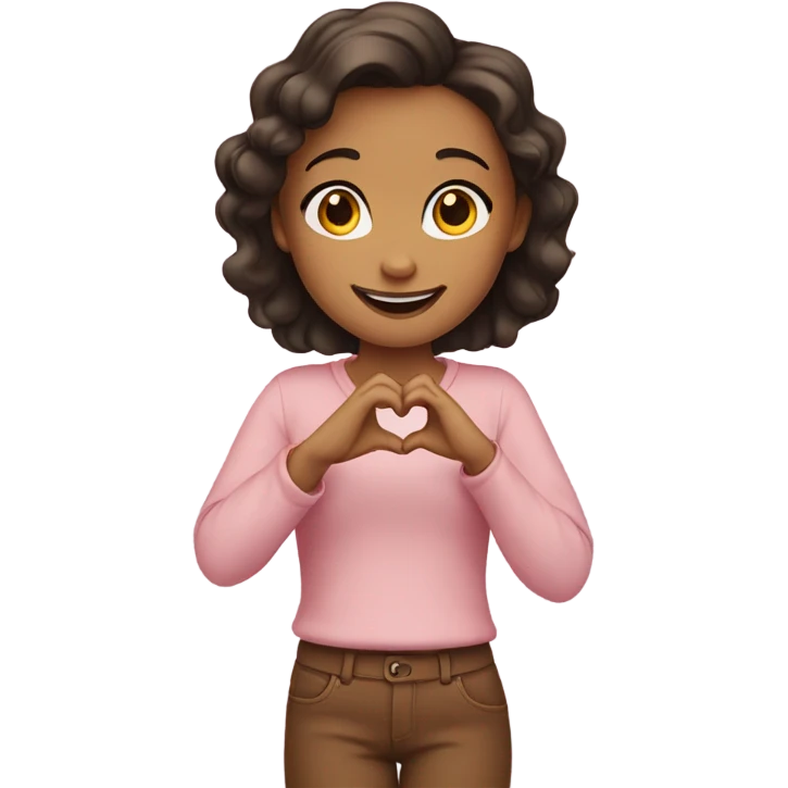 smiling girl with heart hands emoji