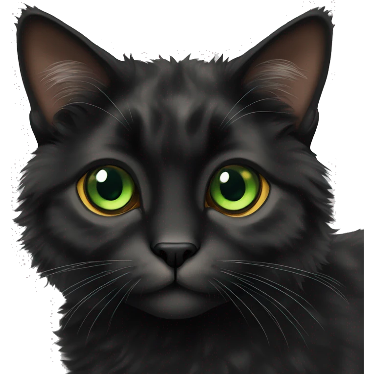 fluffy black tortoiseshell cat with green eyes and large pupils emoji