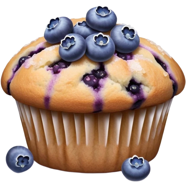 Lavender flower sprigs on a muffin with blueberries and sugar crystals without frosting  emoji