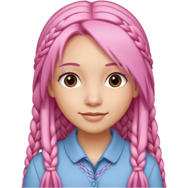 A light-skinned woman with long straight pink hair, lightly styled with small braids, brown eyes, and a gentle smile. emoji