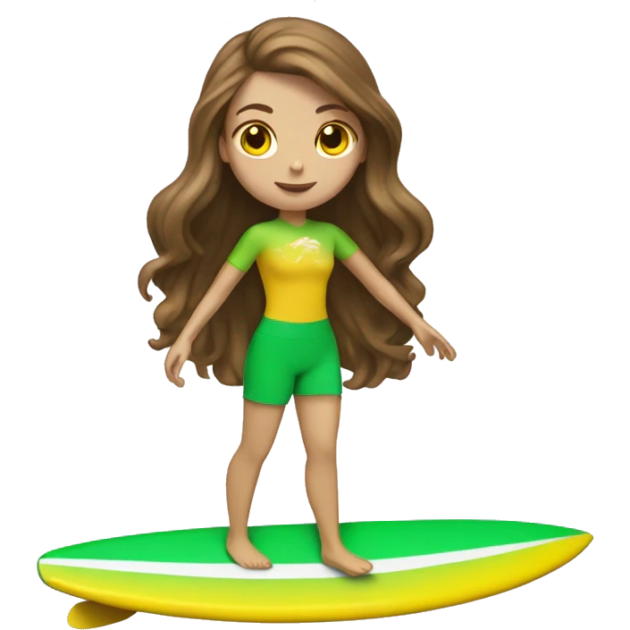 brown hair white girl surfing green yellow surf board emoji