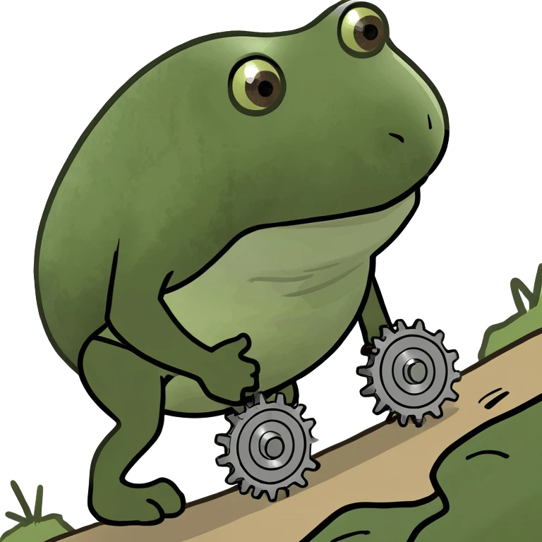 bufo hiking uphill with gears emoji