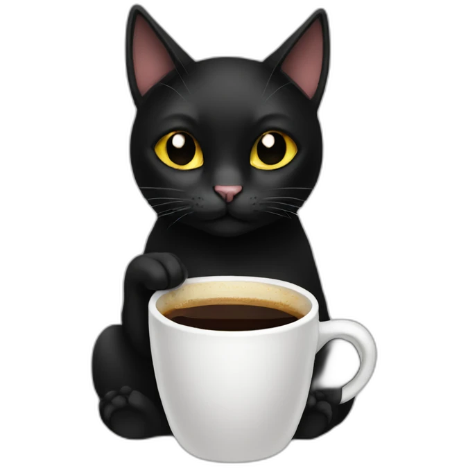 black cat drinking coffe emoji