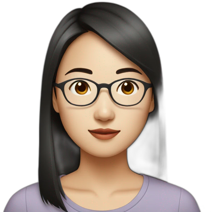 26 year old asian woman rounded face short straight dark hair and brown rectangle glasses emoji