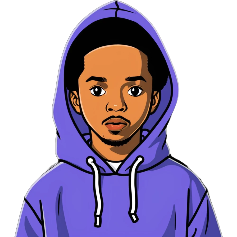Earl Sweatshirt with hoodie and his distinctive look emoji