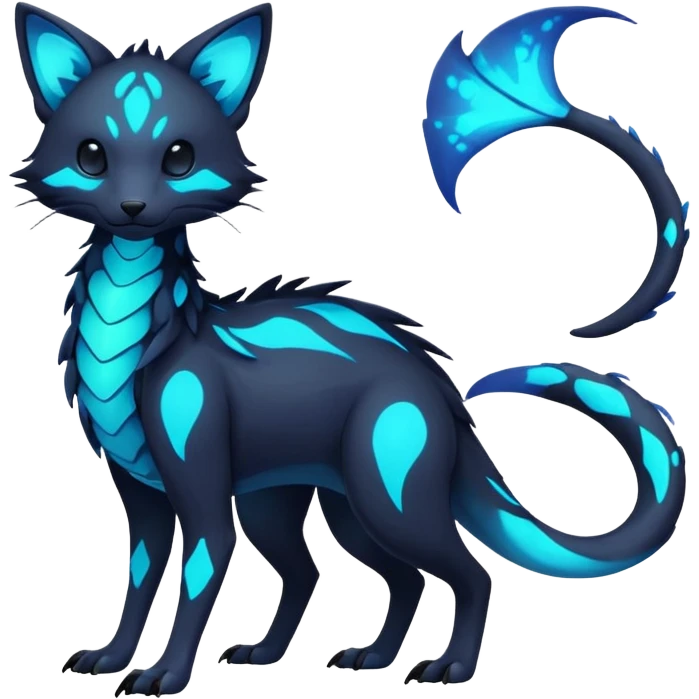 Rare realistic dark-neon glowing bioluminescent edgy badass epic pretty beautiful handsome gorgeous aesthetic colorful vibrant Vernid-Trico-species-Fakemon-creature by LiLaiRa, 4 legs, 1 tail, random markings, (full body) emoji