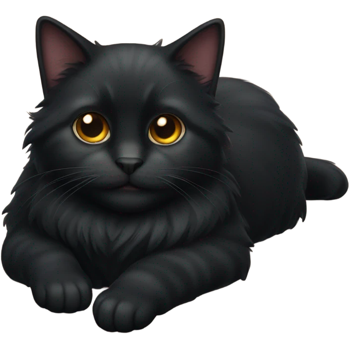 Fluffy black cat laying down emoji