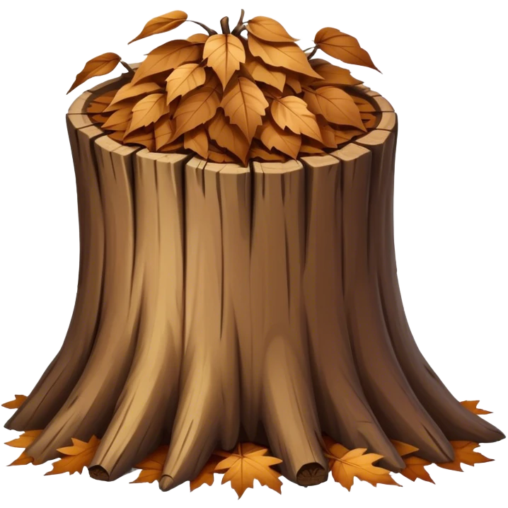 tree trunk with pile of leaves preparing for winter emoji