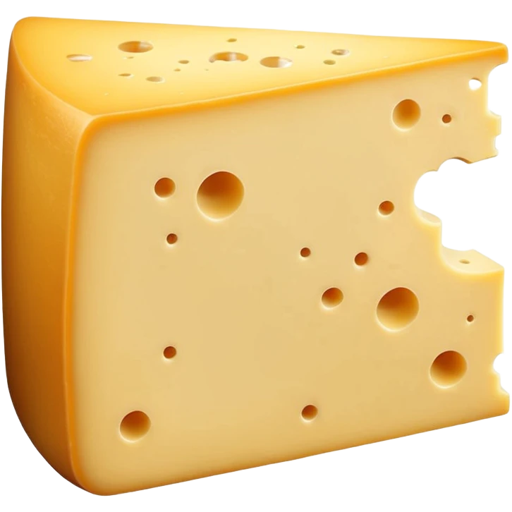 firm thick wedge of Beaufort cheese, pale yellow interior, natural slightly darker rind, smooth dense paste with a few small holes, clean cut, soft lighting, emoji scale emoji