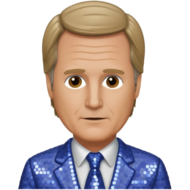 Jeff Daniels with dark blonde hair, periwinkle sequin suit emoji