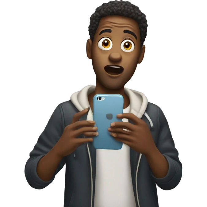 surprised musician holding his iPhone emoji