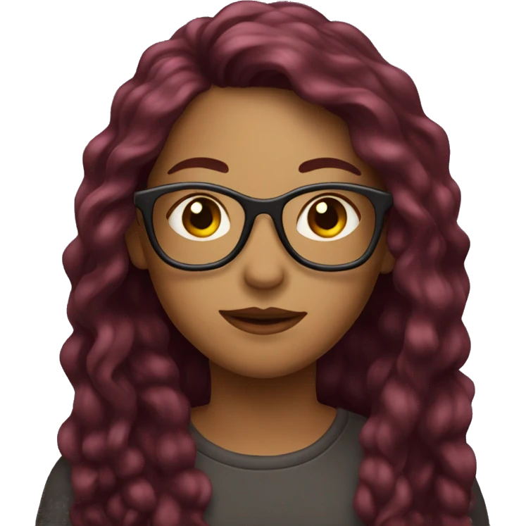 Light girl with long burgundy hair and glasses emoji