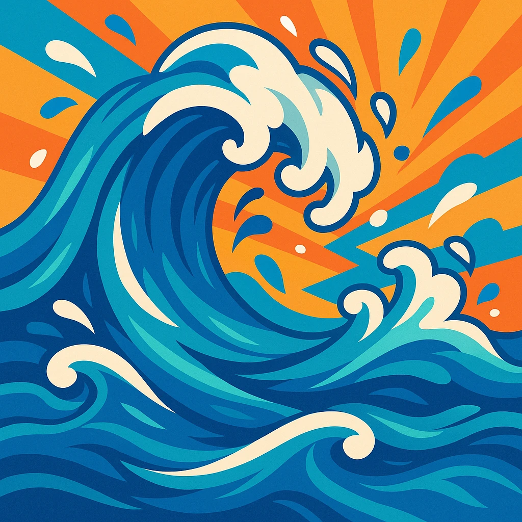 flowing water, vibrant and dynamic emoji