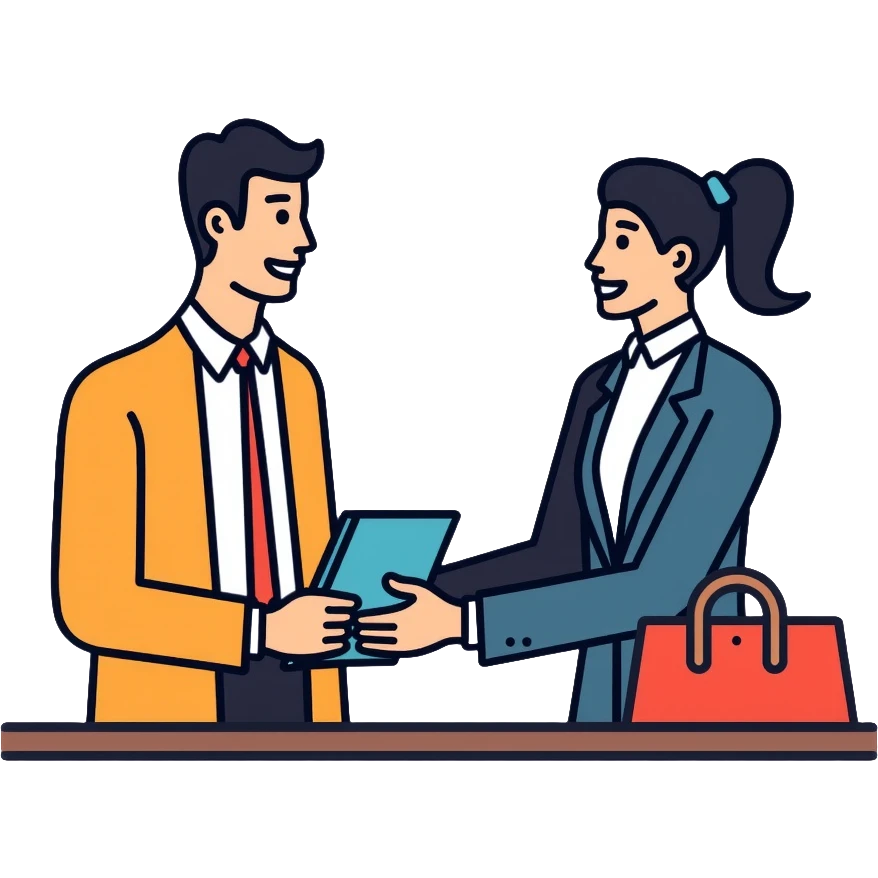 Bank teller in professional clothes helping a customer emoji