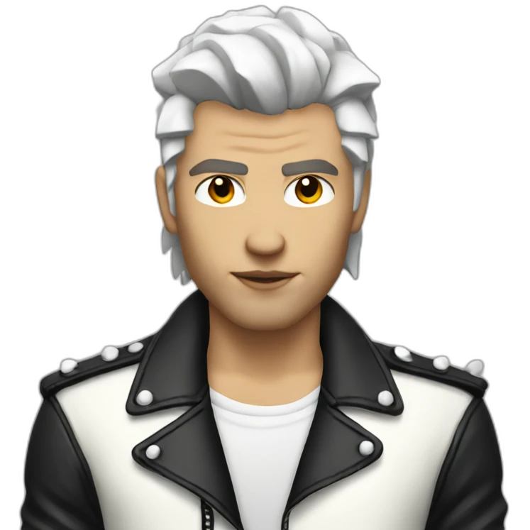 Punk male with white leather jacket with dark hair emoji