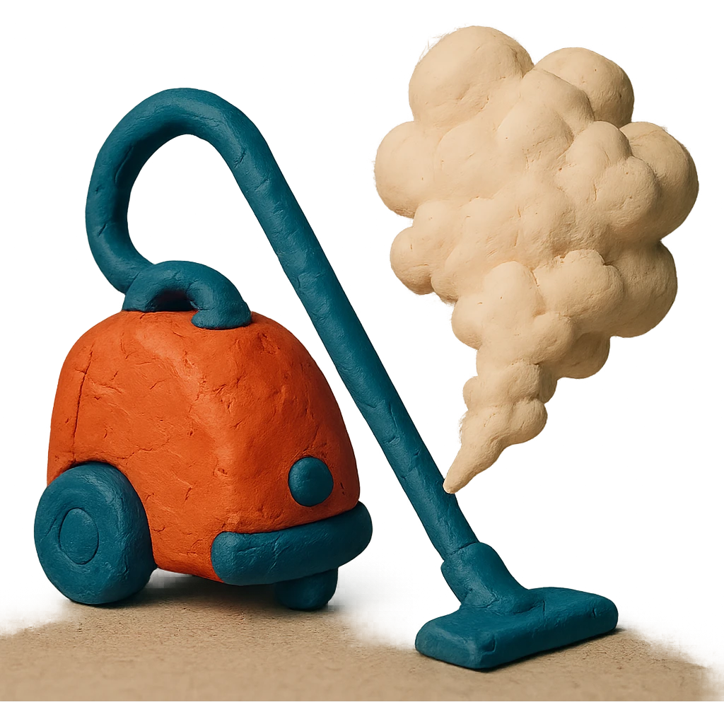 vacuum cleaner with dust cloud in claymation style with matte finish and soft lighting emoji
