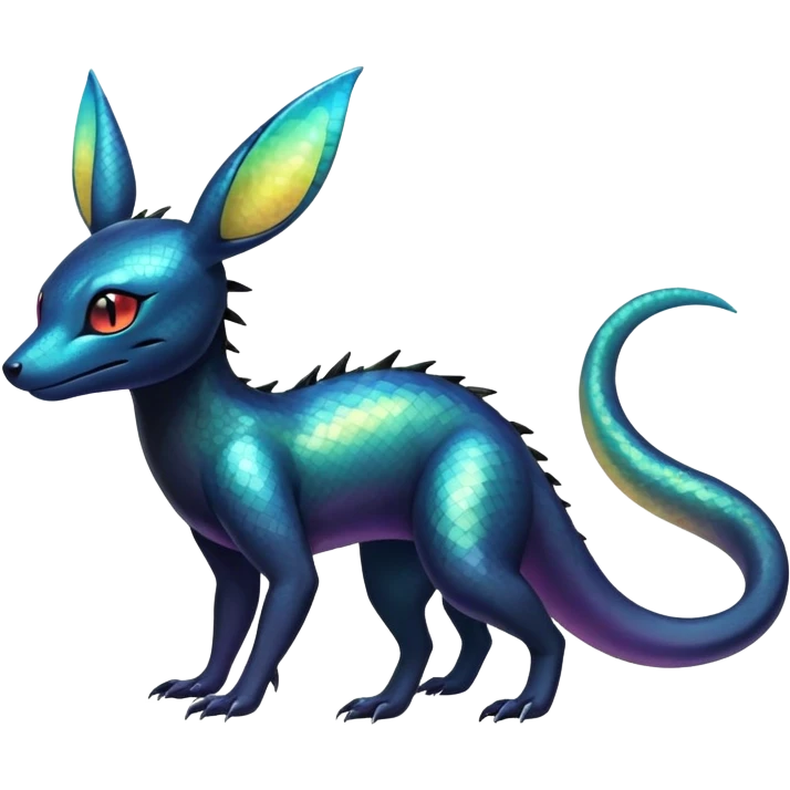 Colorful Iridescent Exotic Salandit-Aurorus-Umbreon-Fakémon-hybrid-creature (full body)  emoji
