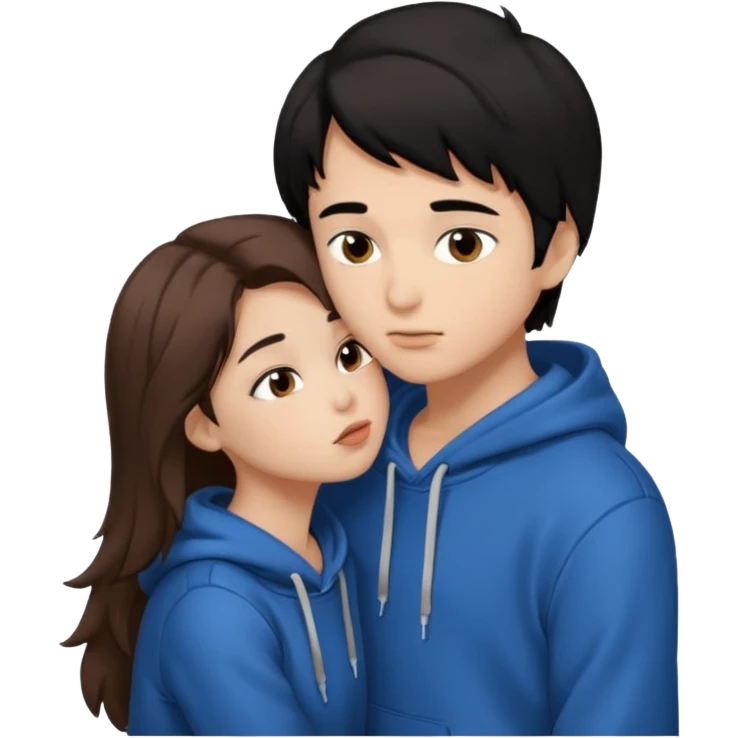 Girl with brown hair kissing boy with black hair and a hoodie  emoji