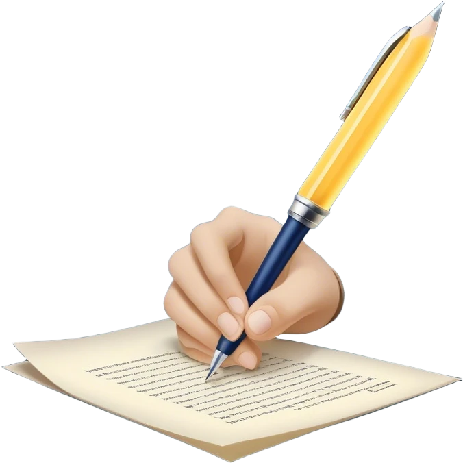 A glowing hand emerges from within a piece of paper, symbolizing the future self. The hand extends forward, offering a pen, as if passing over the ability to take action. The pen is illuminated, representing the moment of decision—the choice to stop procrastinating and start. emoji