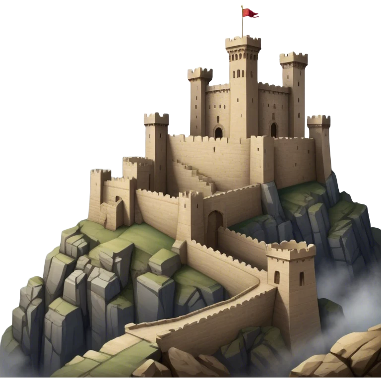 ​Cinematic Realistic Mota del Cuervo, depicted as an ancient medieval fortress perched on a rugged hill, with weathered stone walls, towering battlements, and a misty, dramatic landscape in the background, rendered with intricate historical textures and atmospheric lighting that evokes mystery and timeless legacy, emoji