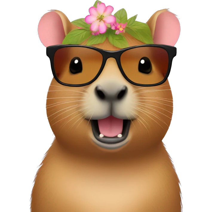 capybara with sunglasses and flower shirt eating poke emoji