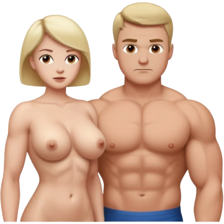 White woman with big breasts naked in front of white man emoji