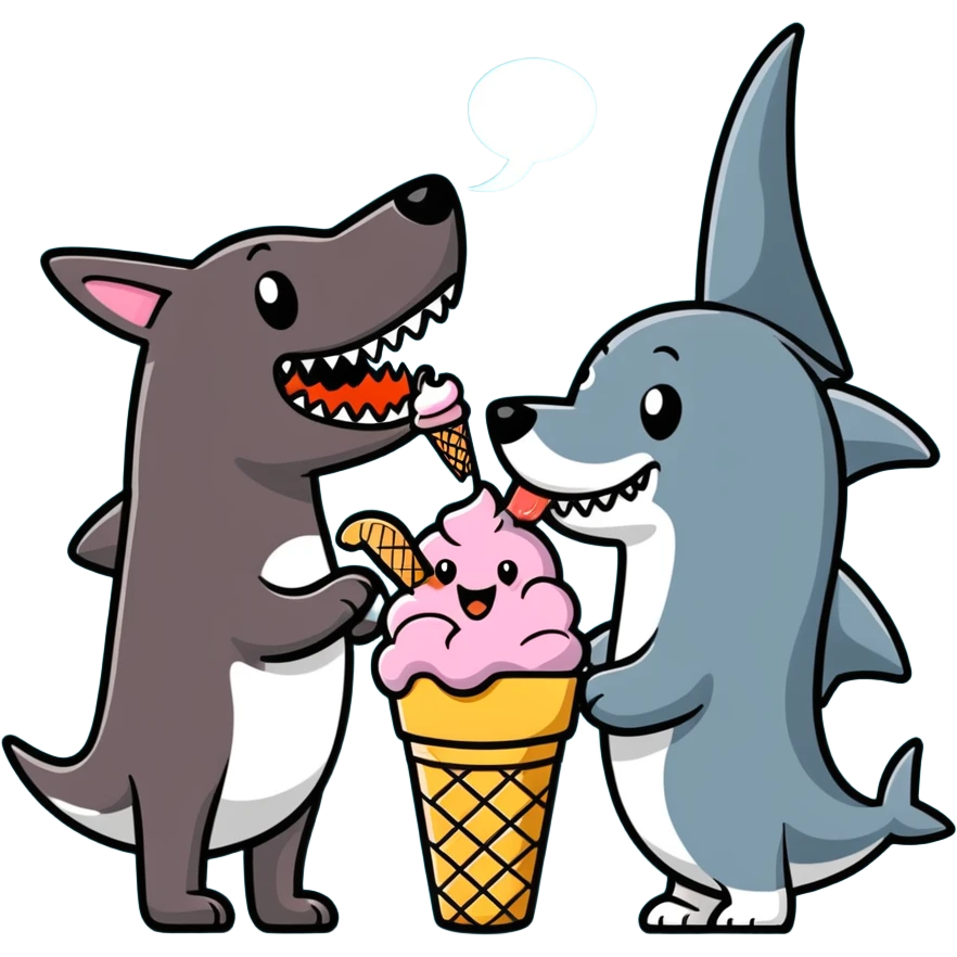 Dog and shark eating ice cream emoji