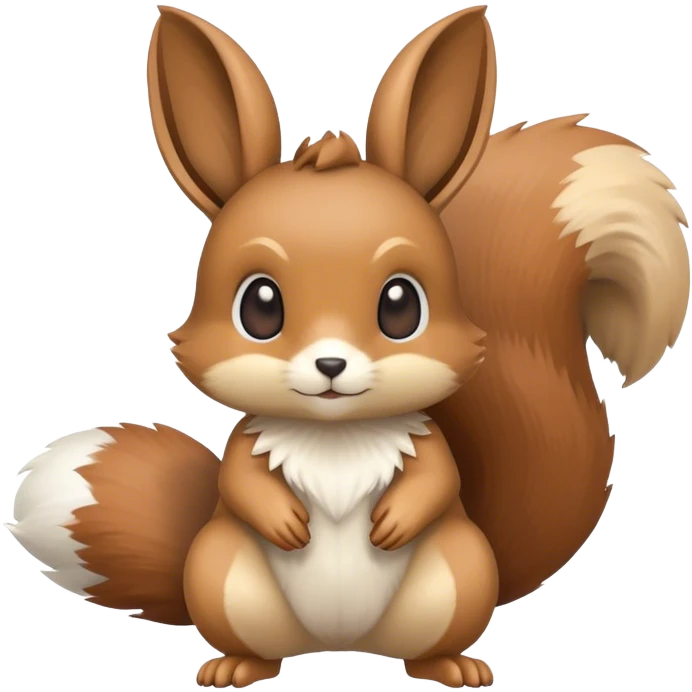 Cute cool animal hybrid Fakemon full body, brown, beige, squirrel-eevee-bunny emoji