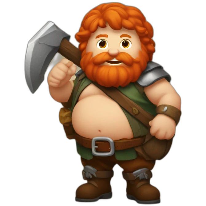 Fat redhead dwarf with beer and pickaxe emoji