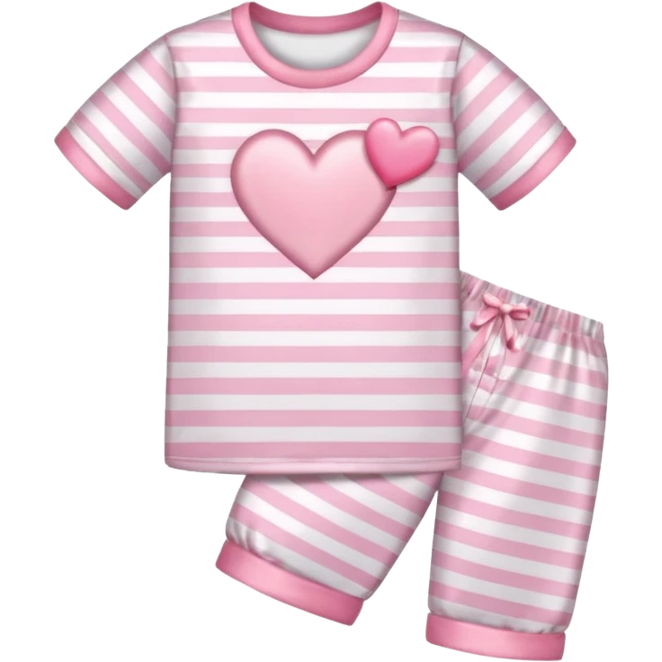 Satin baby pink and white striped pajamas with a pink heart on the pocket emoji