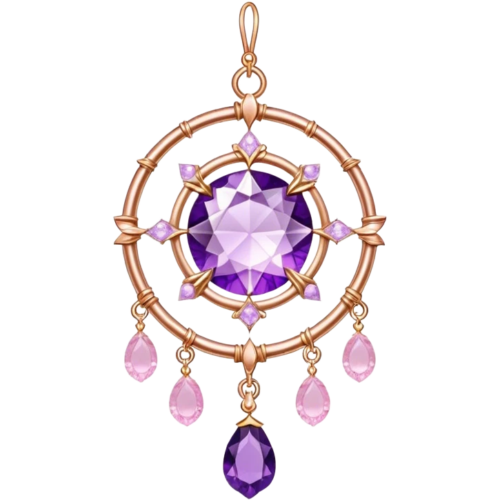 Epic Hanging shiny suncatcher, threads with shiny sparkly amethyst and rose-quartz gemstones,  emoji