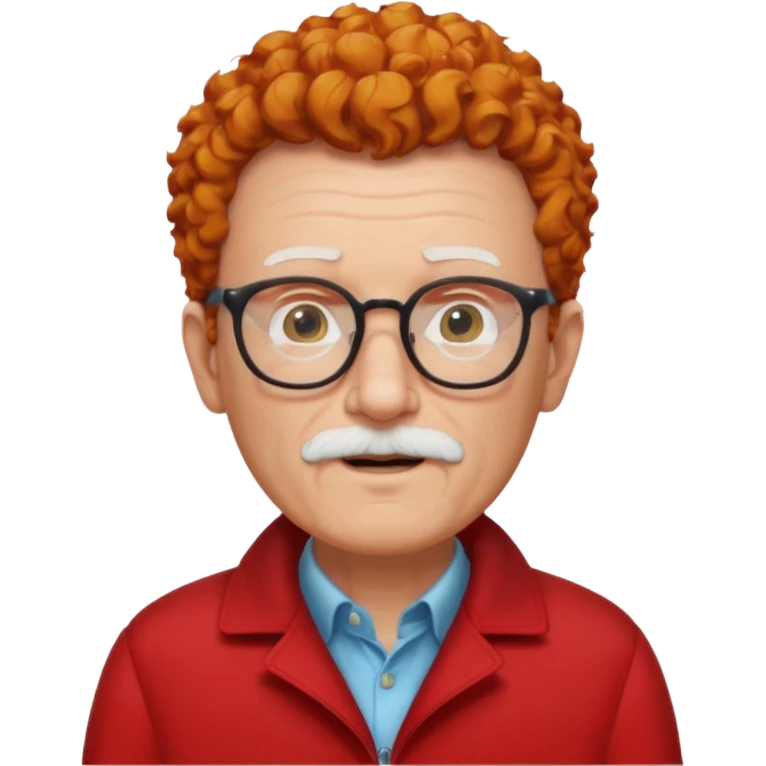 old man, ginger curly short hair, no mustache, white beard, wearing glasses, long face, wearing a red jacket emoji