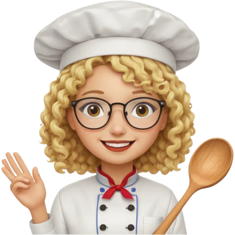 blonde girl with curly hair and glasses with a Mexican hat and chefs uniform emoji