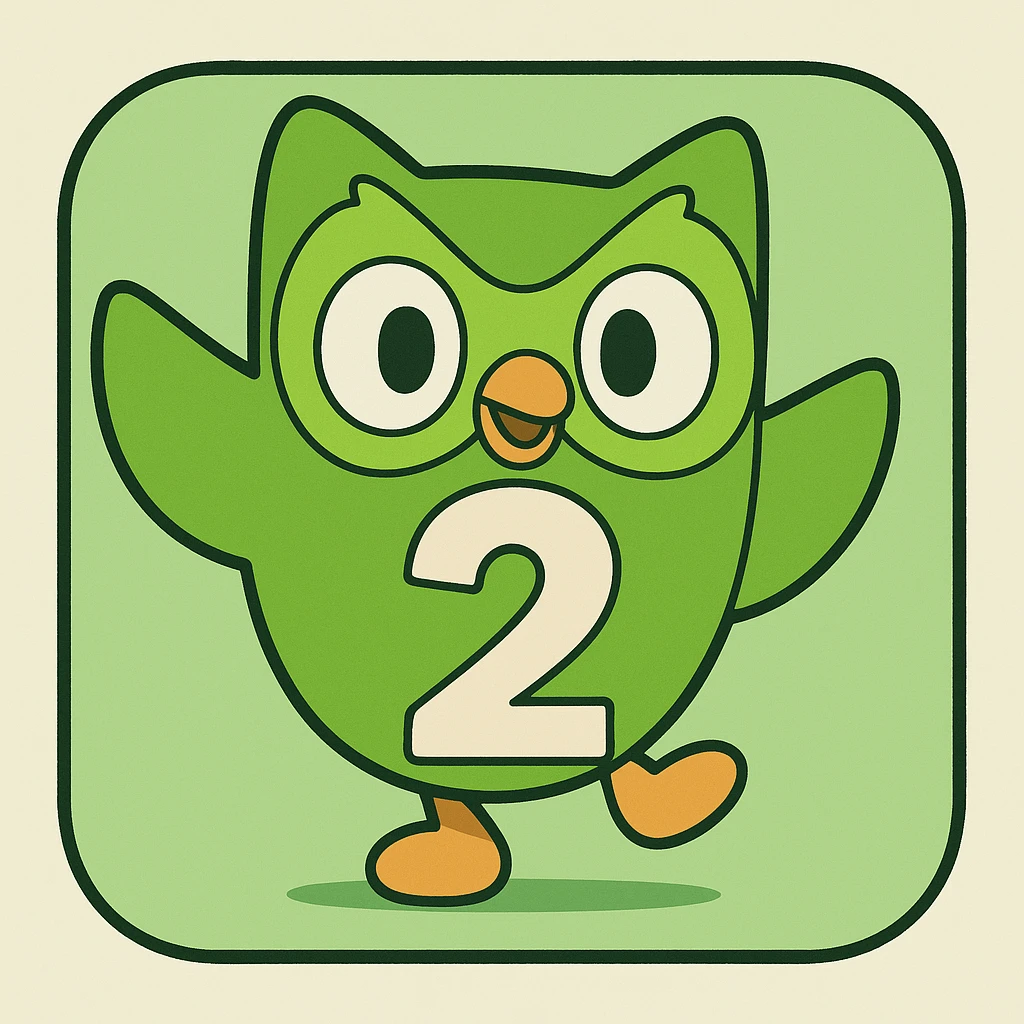 icon resembling Duolingo app with large stylized number 2 at center, green tones, minimalistic look emoji