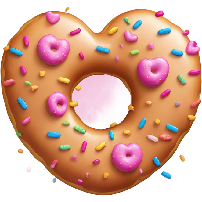 A pink doughnut with sprinkles in the shape of a heart emoji