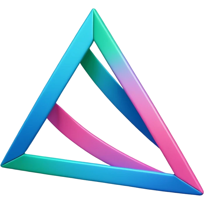 A 3D triangular loop shape made of three connected ribbon segments, smooth glossy surface, gradient colors (green, blue, pink), minimal white background, soft shadow, modern Memoji-style rendering. emoji